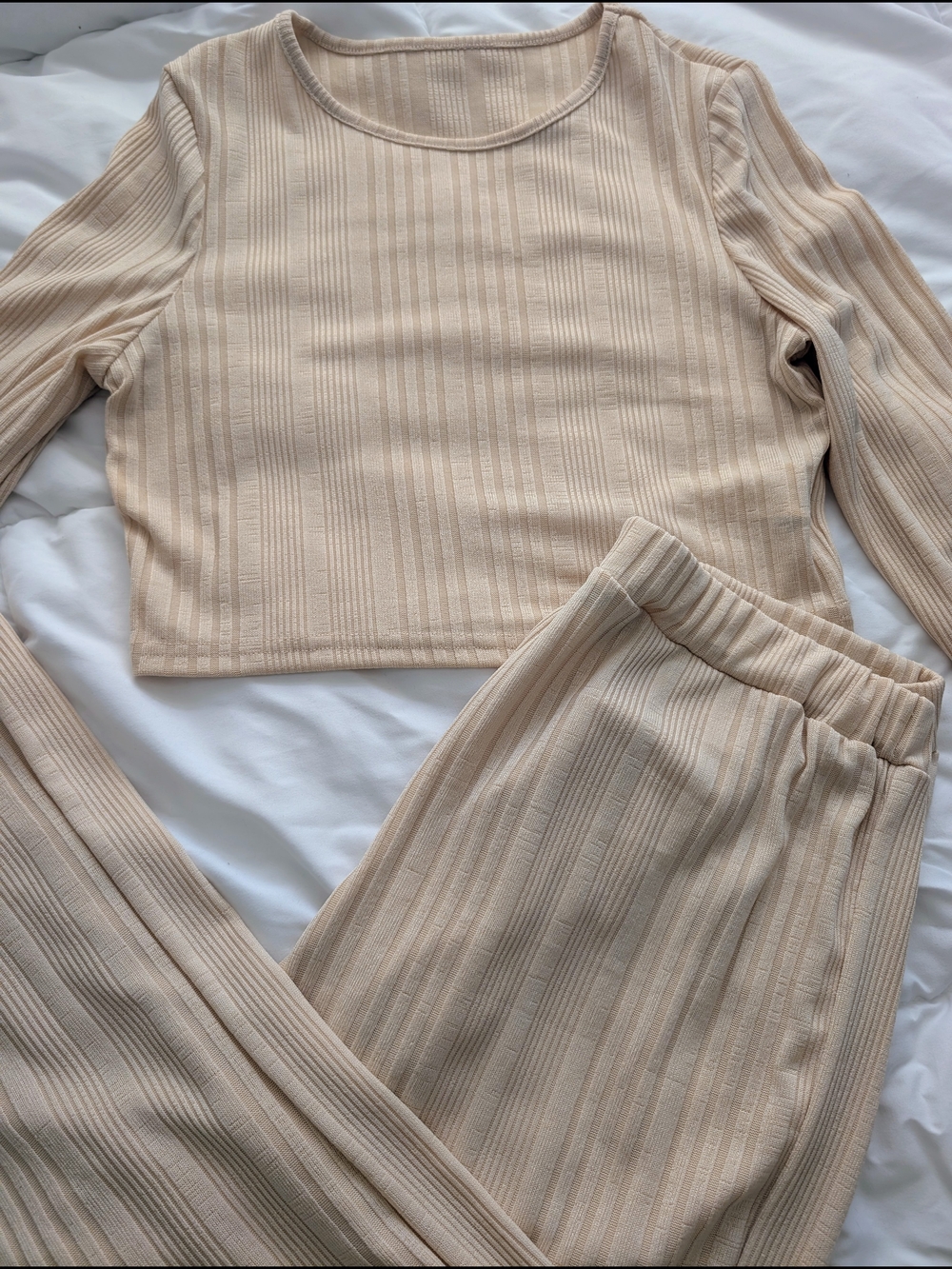 Ribbed Two-Piece Lounge Set in Beige